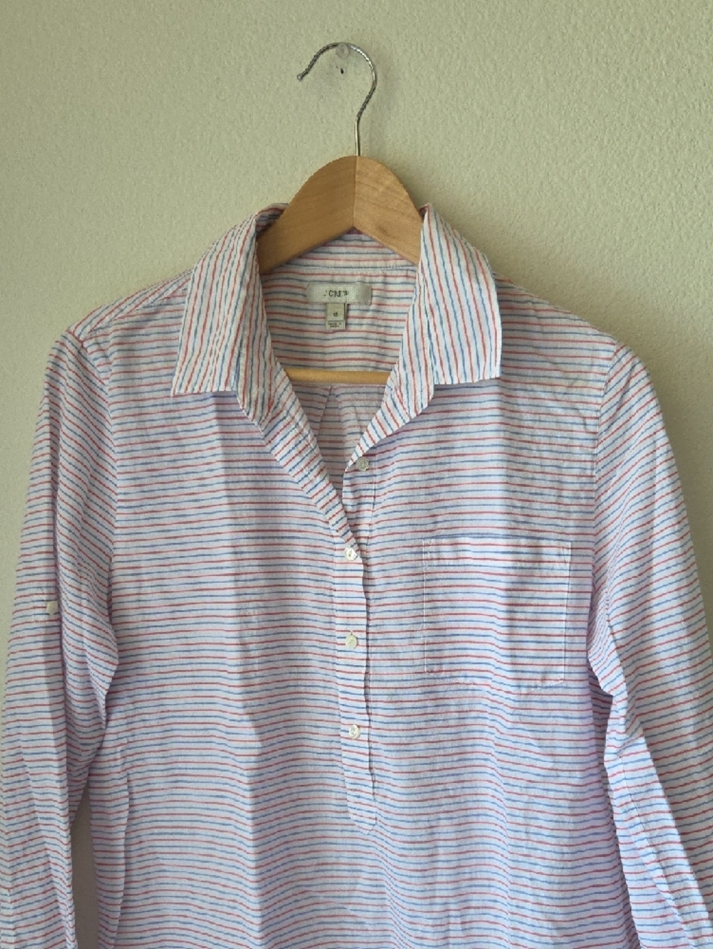 J. Crew Pink and Blue Striped Shirt Button Placket 100% Cotton Sz 12 Lightweight - Picture 4 of 15